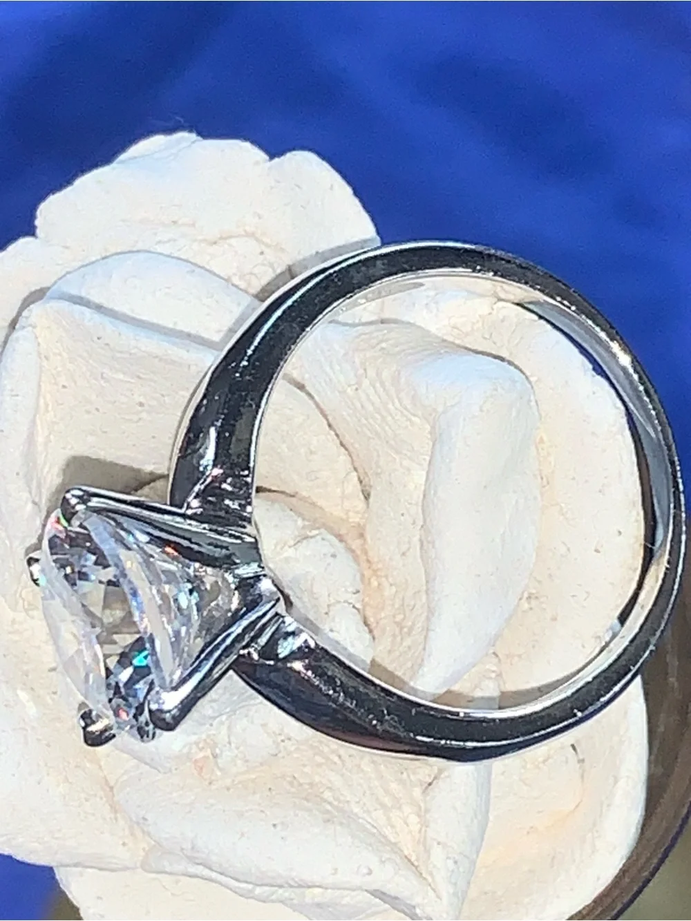 Round Solitaire Resort Elegance Ring in Silver Tone,Clear Stone- Travel Safe Opt